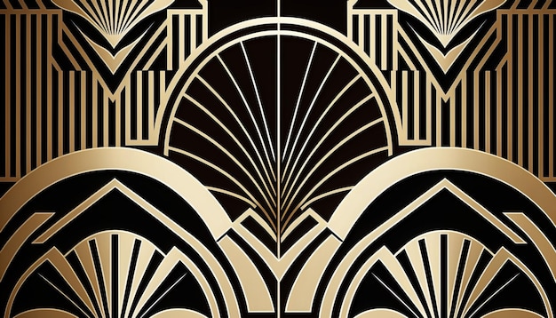 Art Deco Pattern Art Design from 20s, black and gold. AI generative.