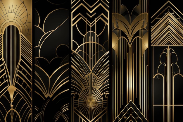 Foto motivi art deco in nero e oro per una carta da parati elegante e sofisticata