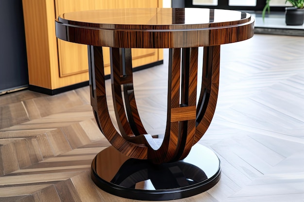 Art deco side table with geometric base and sleek top