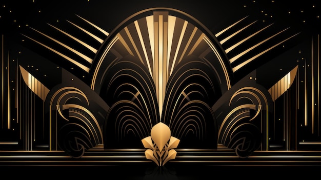 An art deco style background with gold and black elements