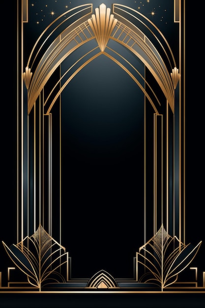 an art deco style frame with gold and black elements on a black background