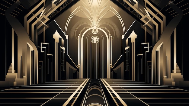 An art deco style illustration of a hallway in a building