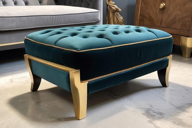 Foto art deco velvet ottoman con accenti in oro dorato