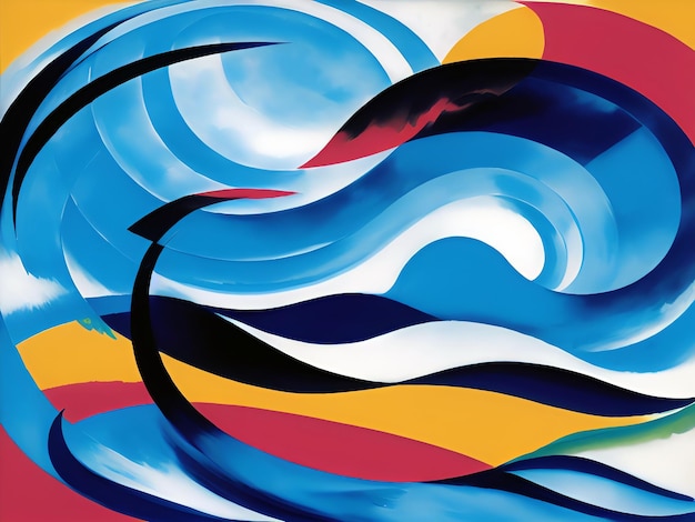 Art deco waves painting colorful abstract background illustrated artwork lithograph