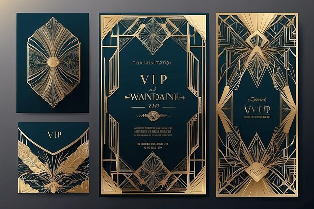 Фото Вектор свадебных приглашений в стиле арт-деко роскошные классические антикварные карточки дизайн для vip приглашения приглашение гэтсби золото