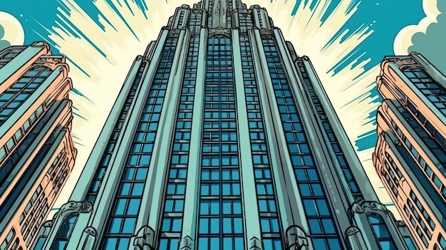 Art Deco wolkenkrabber uit de jaren twintig Fantasie concept Illustratie schilderij