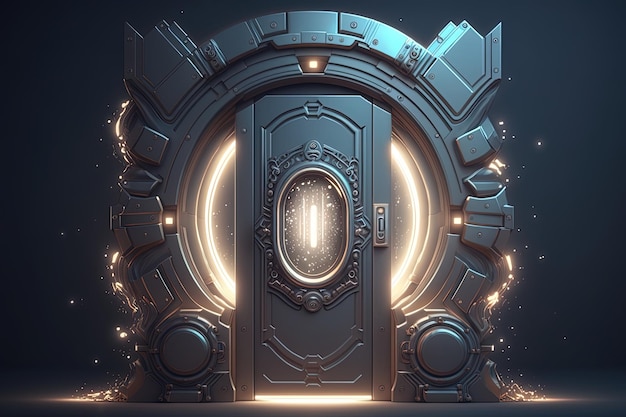 art depicting a laserlit doorway from the future