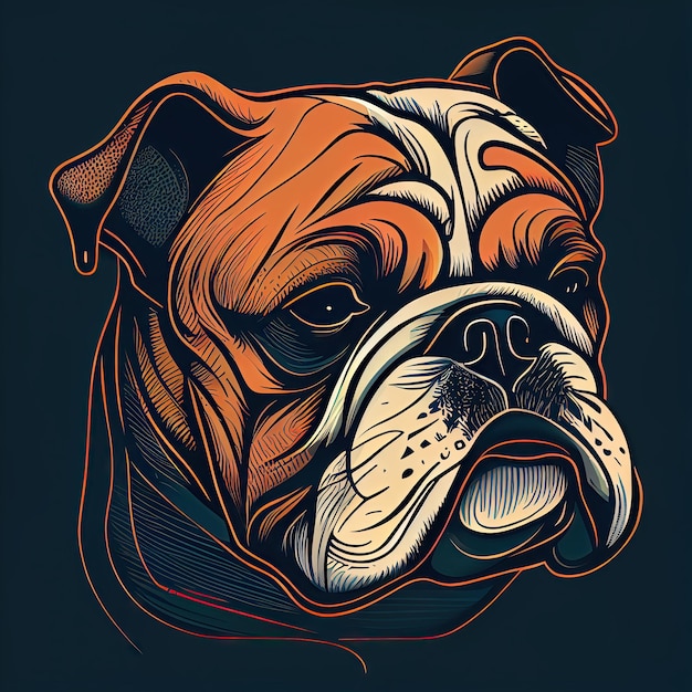 Photo art design in bulldog sticker die cut of dog with minimal concept