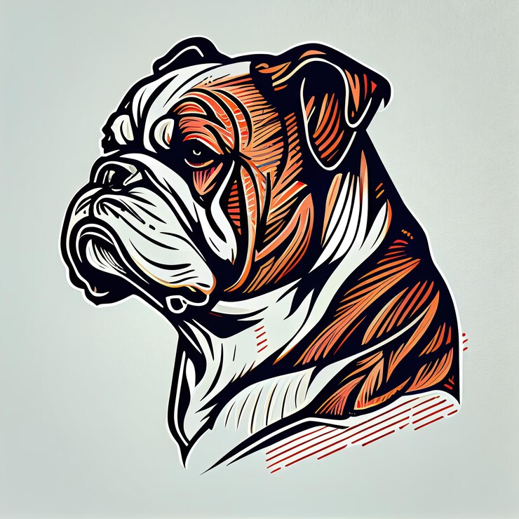 Photo art design in bulldog sticker die cut of dog with minimal concept