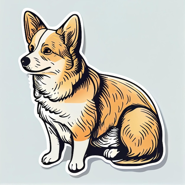 Art design in corgi sticker die cut of dog with minimal concept