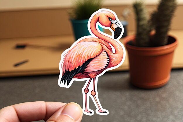 Художественный дизайн в виде наклейки с изображением фламинго, вырезанный из дикой природы с минимальной концепцией