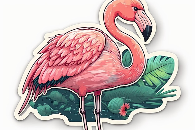 Art design in flamingo sticker die cut of wildlife with minimal concept