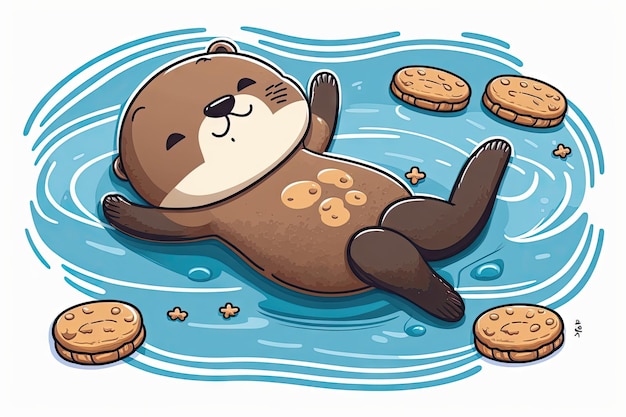Art design in otter sticker die cut of wildlife with minimal concept