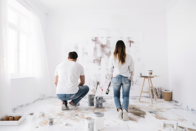 Photo the art of diy home improvement unrecognizable couple transforms their living space through relocat