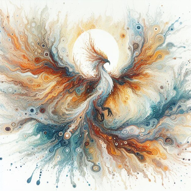 Art fluid painting spiritual Pheonix on White background Generative