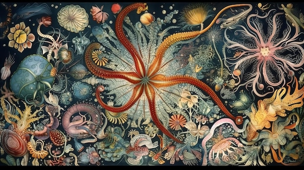 Художественные формы в природе Цветочный фон Энциклопедическая иллюстрация цветов и растений