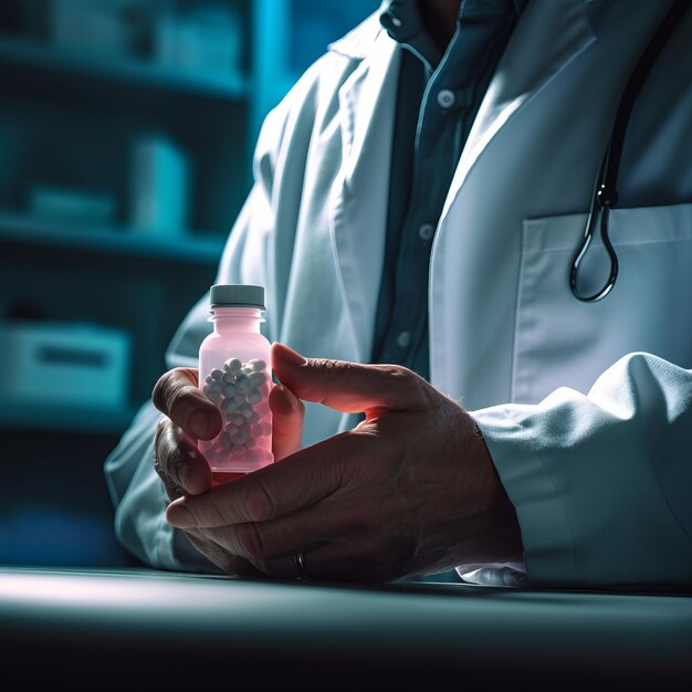 Photo the art of healing capturing the intricate details of a doctor's hand and arm with cinematic lighti