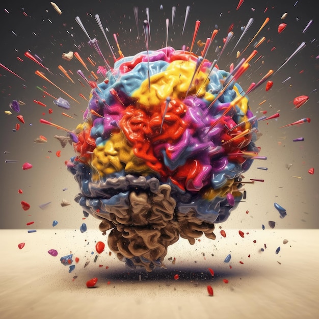 Photo art of a human brain exploding with knowledge and creativity generative ai