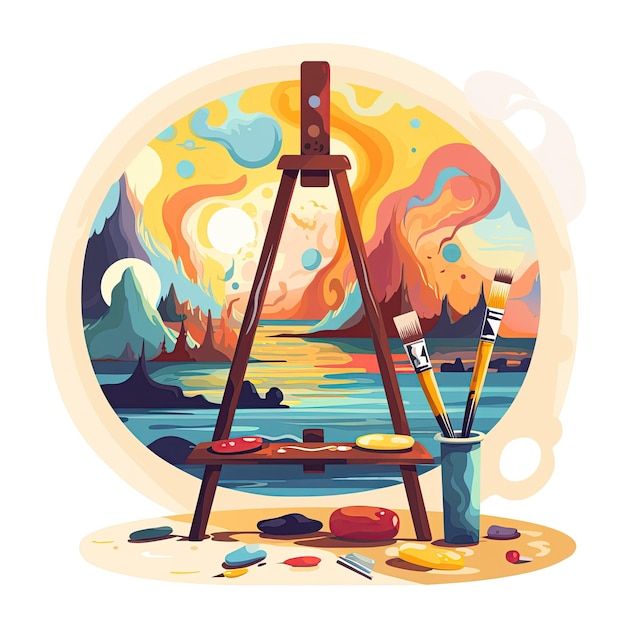 Photo art icons icons including a paintbrush palette and easel symbolizing artistic pursuits generated with ai