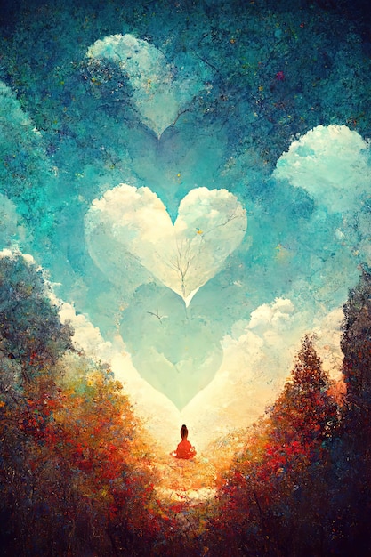 Photo art illustration all the love in the world colorful hearts and love theme