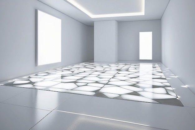 Фото Искусство в комнате с реактивными светодиодными полными панелями макет с пустым белым пустым пространством для размещения вашего дизайна
