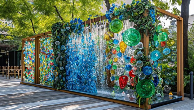 Art installation featuring recycled materials and water