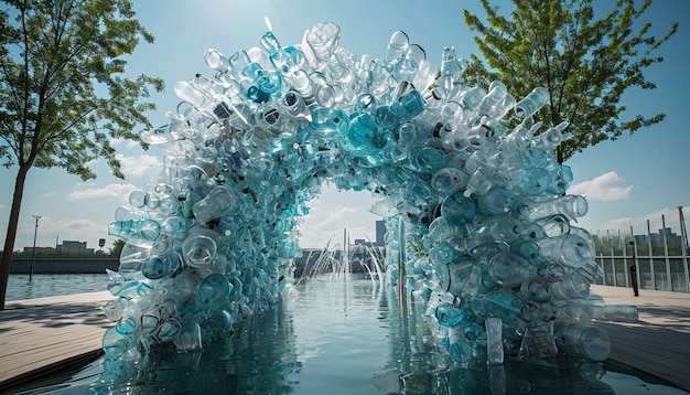 Art installation featuring recycled materials and water