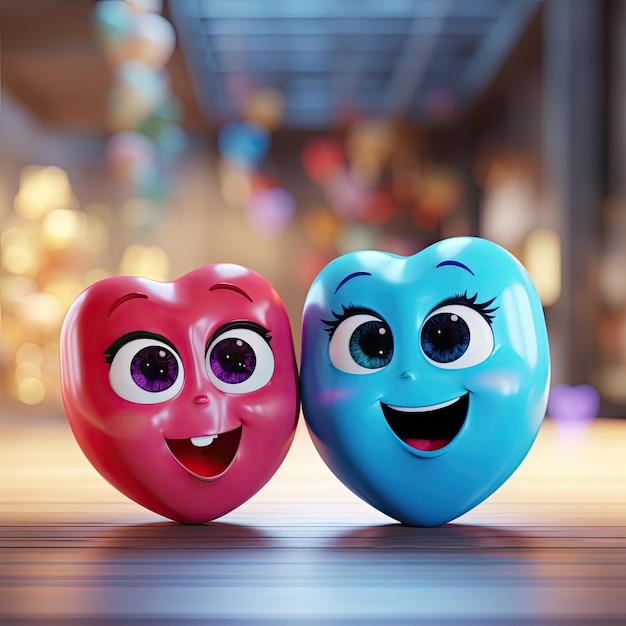 Фото Художественное приглашение на гендерный праздник два красивых 3d персонажа улыбаются милая игрушка красное сердце