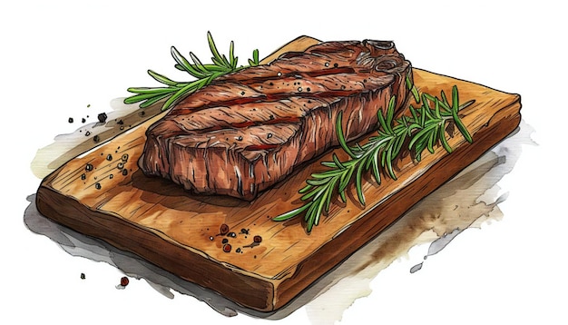 Art kitchen Steak on a wooden board