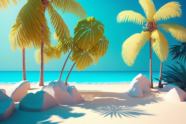 Art landscape sea and beach with palm trees AI Generation