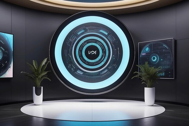 Photo art on an led wall in a futuristic home with voiceactivated controls mockup