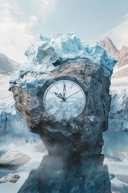 Photo art of a melting glacier with a clock overlay