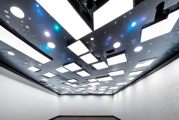 Art on a mirrored ceiling in a discotheque mockup with blank white empty space for placing your design