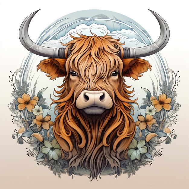 Foto art nouveau highland cow foto kunstzinnige stijl