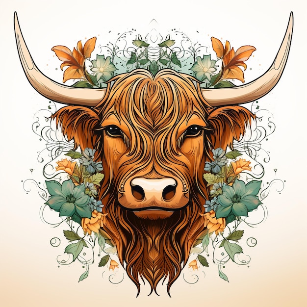 Foto art nouveau highland cow foto kunstzinnige stijl