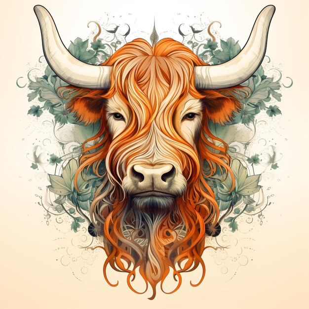 Photo art nouveau highland cow photo artistic style