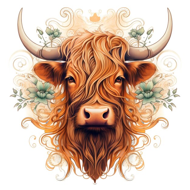 Photo art nouveau highland cow photo artistic style