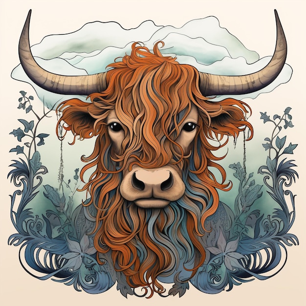 Photo art nouveau highland cow photo artistic style