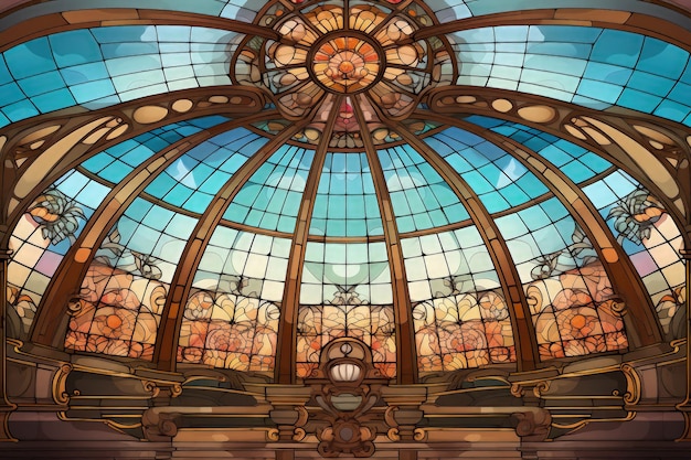 Art Nouveau Inspired Stained Glass Skylights Generative AI