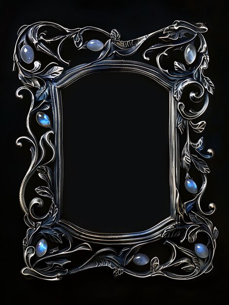 Art Nouveau Pewter Frame With Sinuous Curves Decorated With Metallic Metal Luxury Expensive Border
