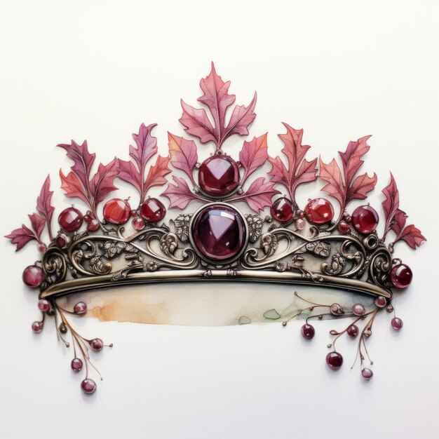 Foto art nouveau tiara met rode bladeren en edelstenen