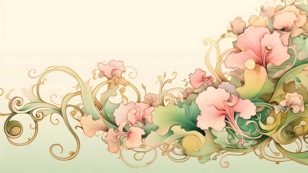 Photo art nouveau whimsy pastel flowing lines