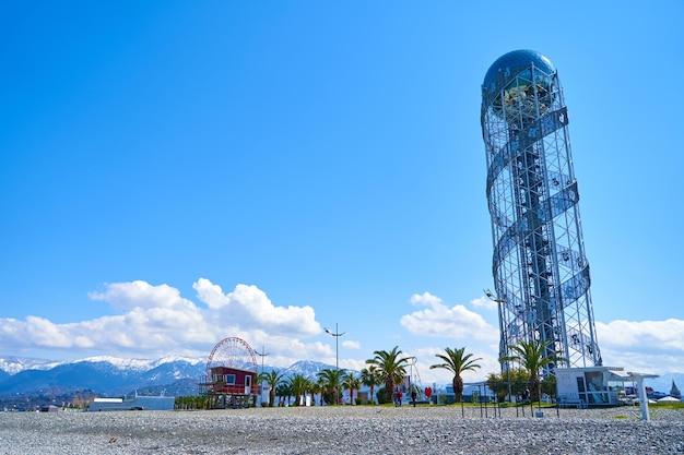 Art object restaurant on the embankment of Batumi Tower alphabet