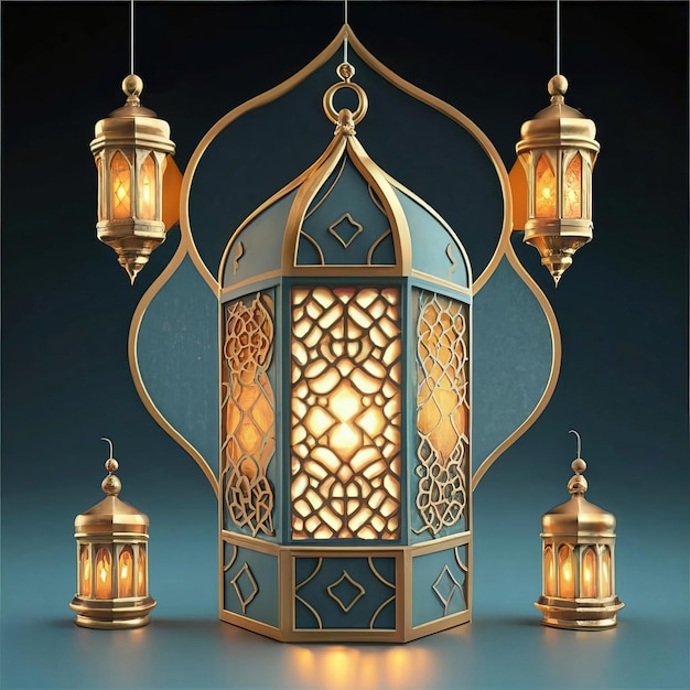 사진 이슬람의 장식으로 장식되고 조명 된 이슬람 라마단 등불의 디자인
