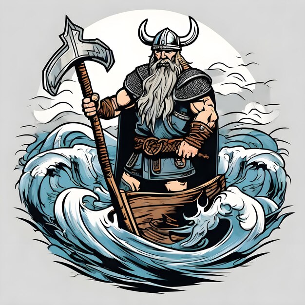 写真 ワイキング・ウォリアー (viking warrior) の絵を描くためのテーマはtシャツのデザインロゴのデザインなどです