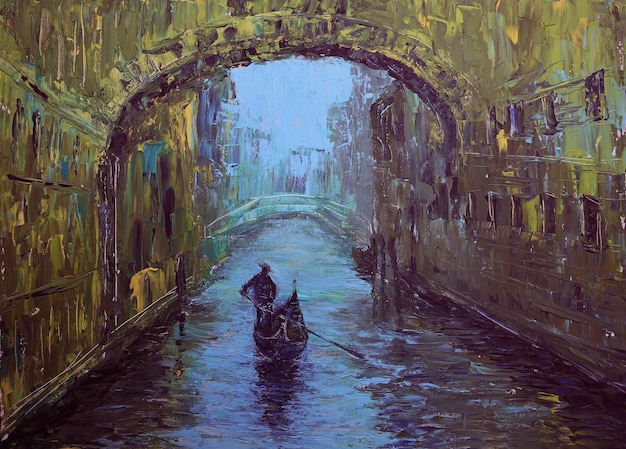 Foto pittura d'arte del ponte dei sospiri e della gondola a venezia, italia