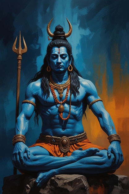 Photo the art of painting of lord shiv shiva mahadecdeity meditation hinduism god image