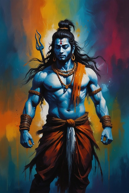Photo the art of painting of lord shiv shiva mahadev deity hinduism god image