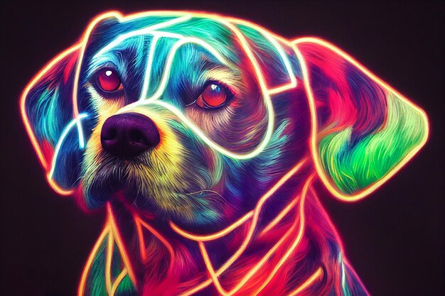 Foto pittura d'arte a olio faccia di cane colorata