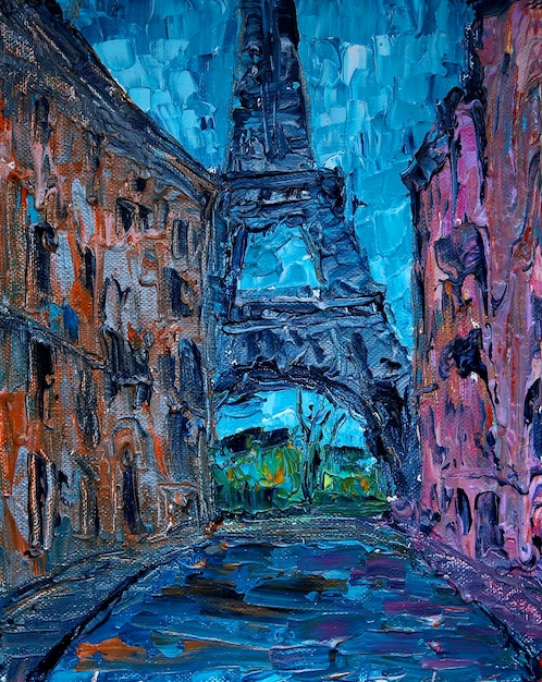 Art painting of Paris street with Eiffel Tower